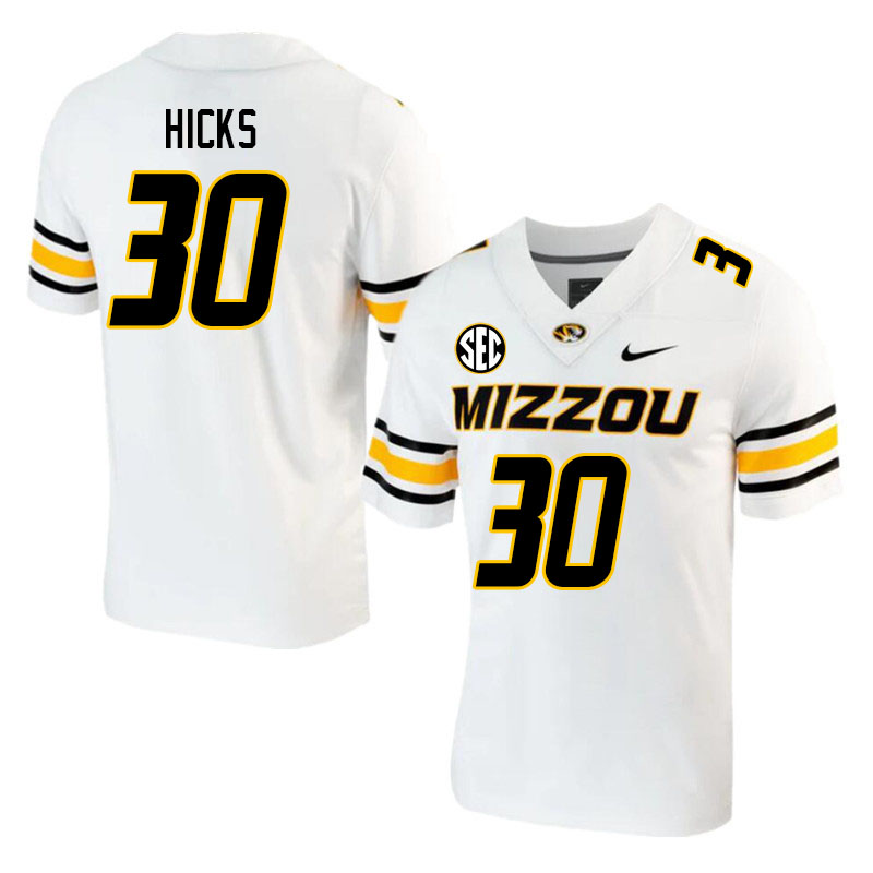 Men #30 Chuck Hicks Missouri Tigers College 2023 Football Stitched Jerseys Sale-White - Click Image to Close
